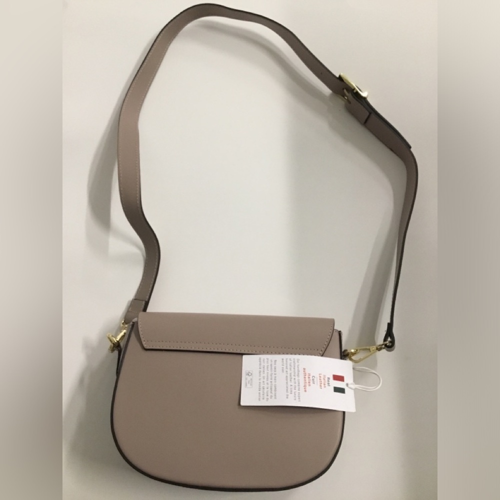 Taupe Crossbody Saddle Bag with Gold Hardware - Picture 7 of 12